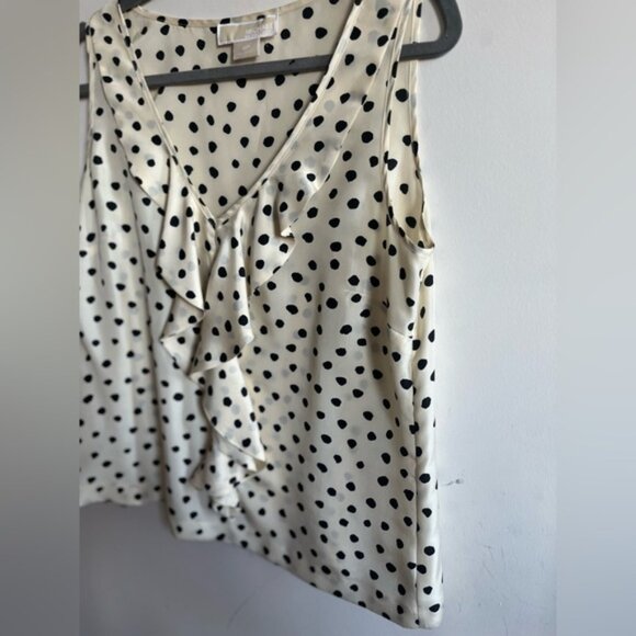 Michael Kors Polka Dot 100 % Silk Ruffles Sleeveless Blouse - 8P - Picture 2 of 10